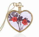 1pcs Pressed Flower Pendant Necklace - Heart-shaped gold frame