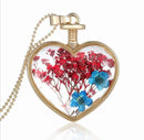 1pcs Pressed Flower Pendant Necklace - Heart-shaped gold frame