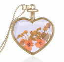 1pcs Pressed Flower Pendant Necklace - Heart-shaped gold frame