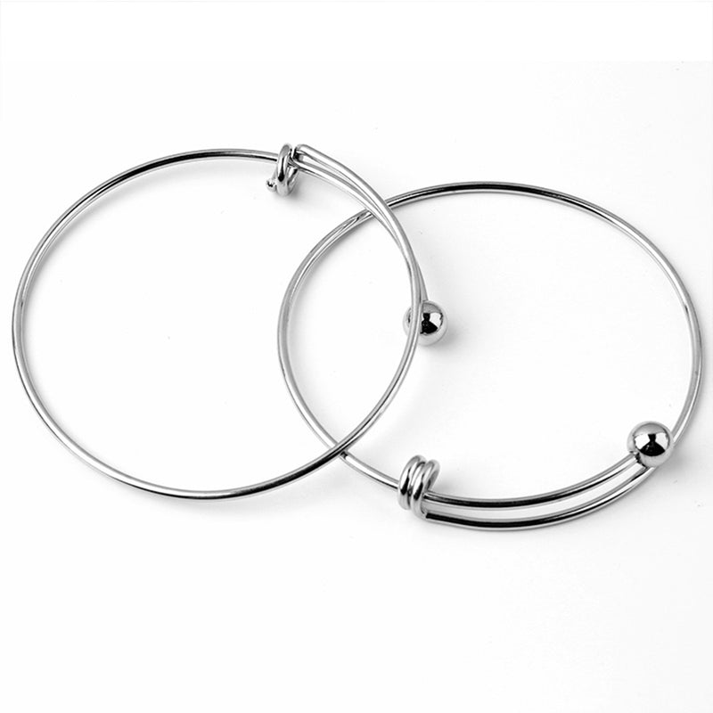 5pcs Stainless Steel Adjustable Bangle Double Loop 66mm Adjustable Wire Bangle