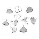 100pcs Surgical Stainless Steel Heart shaped Bezel Earring Studs, Base Earring Blanks,Earrings Base Settings