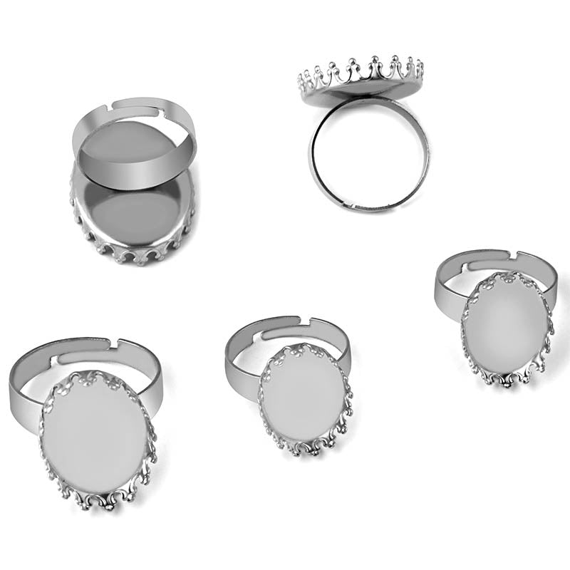 20pcs Stainless Steel Crown 13x18mm 18x25mm Ring Bezel Blanks Ring Settings Ring Base