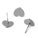 20pcs Surgical Stainless Steel Heart shaped Bezel Earring Studs,Base Earring Blanks,Earrings Base Settings