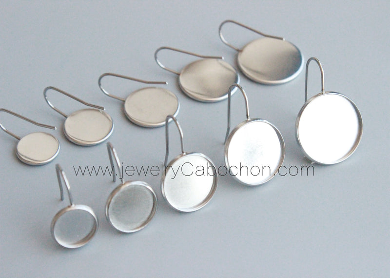 20-100pcs Earrings Blanks wholesale, stainless steel french earwires hooks 6mm -25mm French Earwires Hook With Round Pad