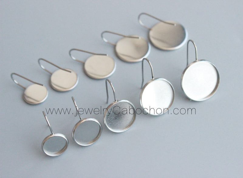 20-100pcs Earrings Blanks wholesale, stainless steel french earwires hooks 6mm -25mm French Earwires Hook With Round Pad