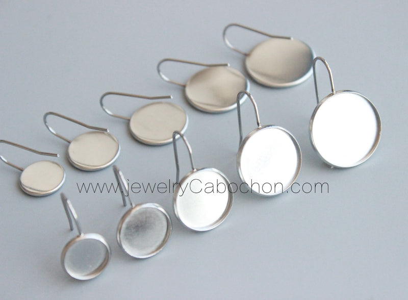 20-100pcs Earrings Blanks wholesale, stainless steel french earwires hooks 6mm -25mm French Earwires Hook With Round Pad