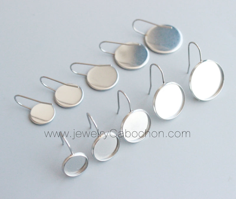 20-100pcs Earrings Blanks wholesale, stainless steel french earwires hooks 6mm -25mm French Earwires Hook With Round Pad