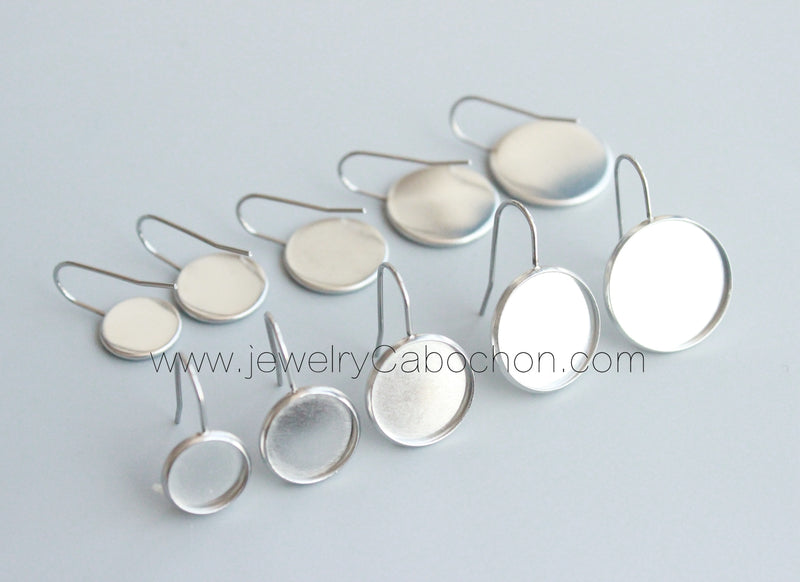 20-100pcs Earrings Blanks wholesale, stainless steel french earwires hooks 6mm -25mm French Earwires Hook With Round Pad