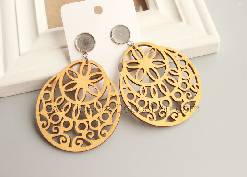 20pcs wood Bezel Earring Studs, Base with Loop Earring Blanks, Bezel earring Blanks,Stainless Steel wood Earrings Settings