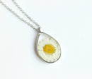 1pcs Handmade White chrysanthemum Teardrop pressed flower pendant jewelry