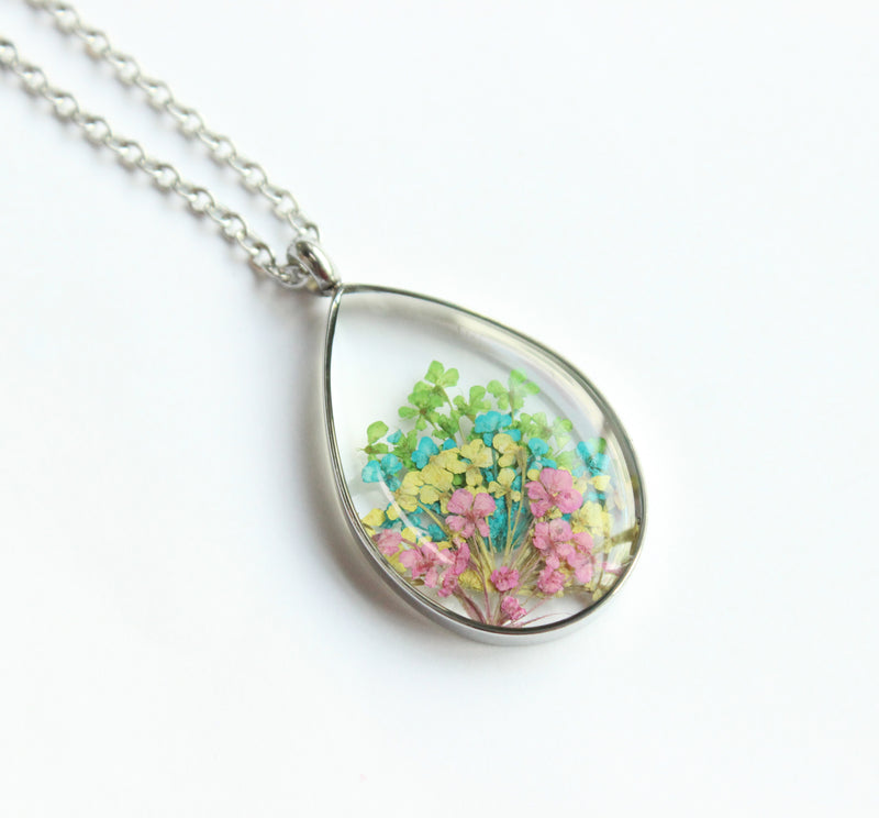 1pcs Handmade Teardrop pressed flower pendant jewelry