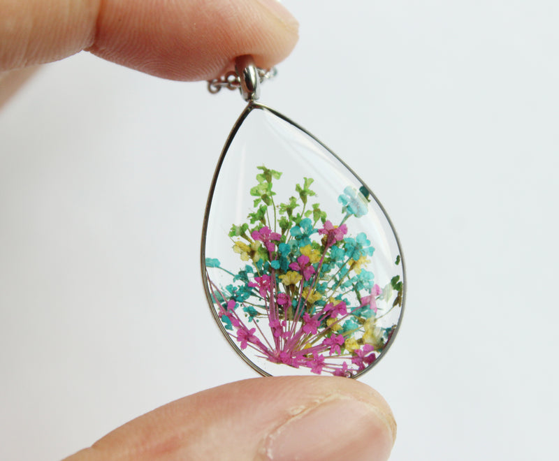 1pcs Handmade Teardrop pressed flower pendant jewelry