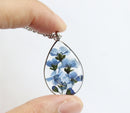 1pcs Handmade Do not forget me Teardrop pressed flower pendant jewelry