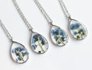 1pcs Handmade Do not forget me Teardrop pressed flower pendant jewelry