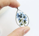 1pcs Handmade Do not forget me Teardrop pressed flower pendant jewelry