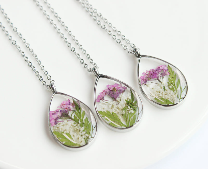 1pcs Handmade Teardrop pressed flower pendant jewelry