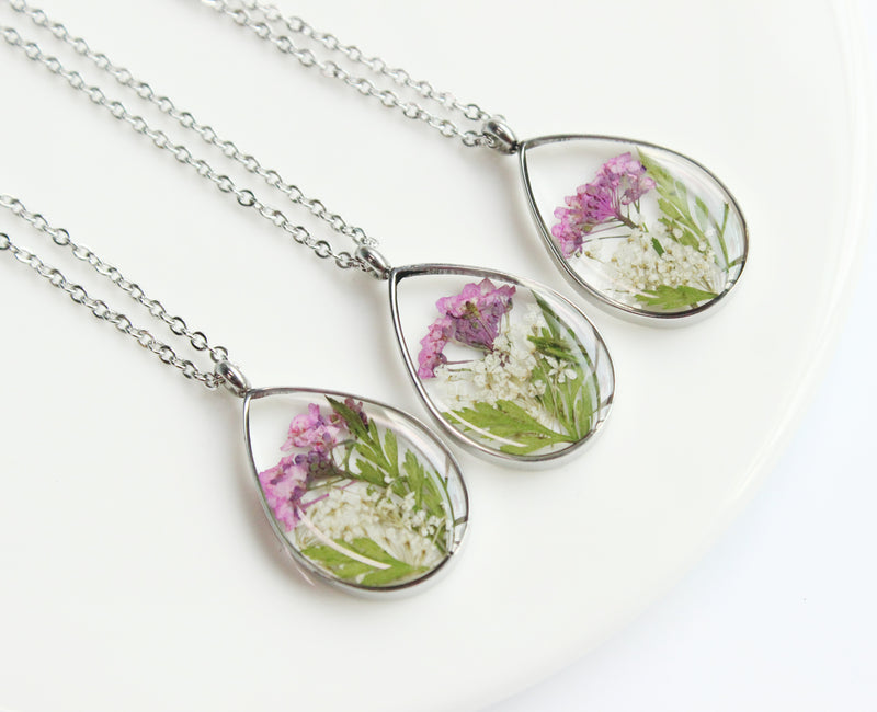 1pcs Handmade Teardrop pressed flower pendant jewelry