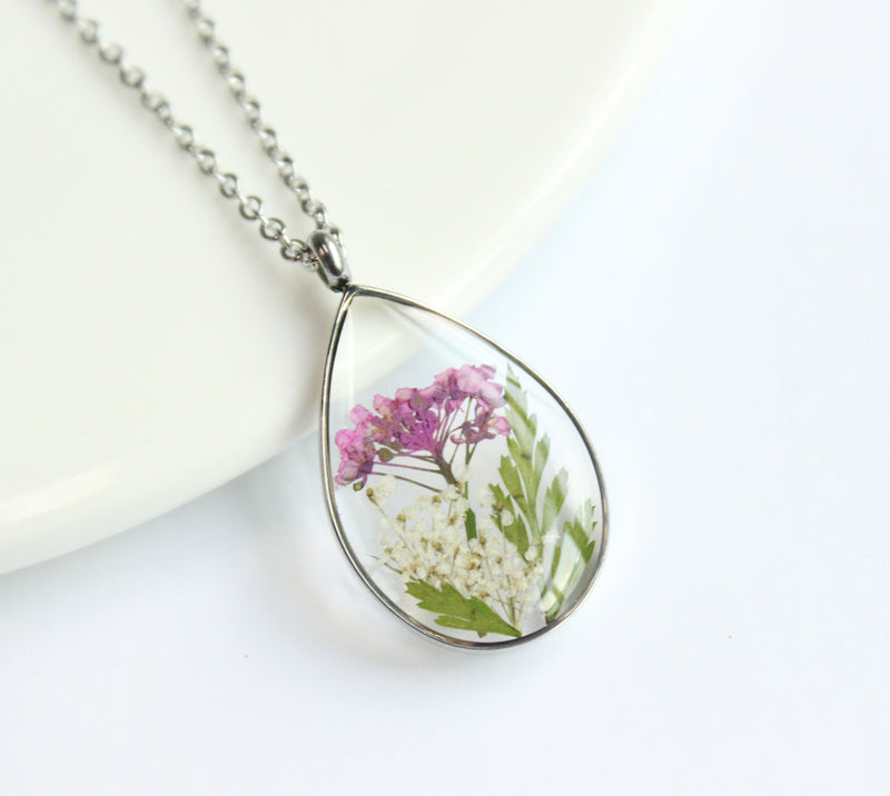 1pcs Handmade Teardrop pressed flower pendant jewelry