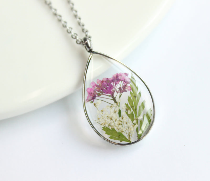 1pcs Handmade Teardrop pressed flower pendant jewelry