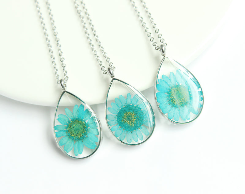 1pcs Handmade Teardrop pressed flower pendant jewelry