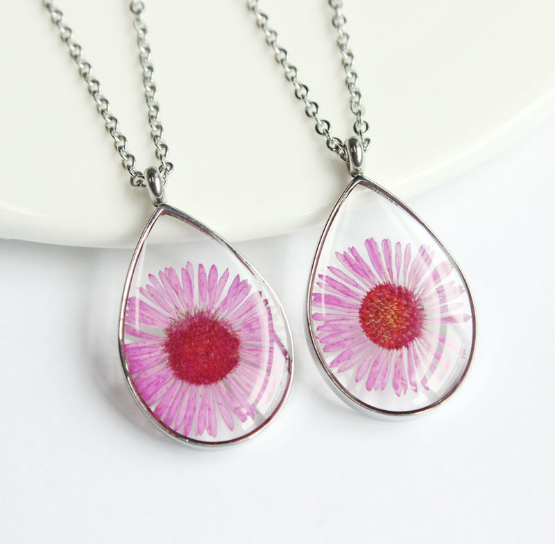 1pcs Handmade Teardrop pressed flower pendant jewelry