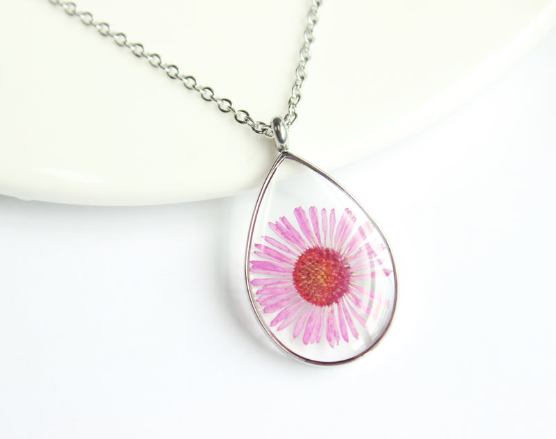 1pcs Handmade Teardrop pressed flower pendant jewelry