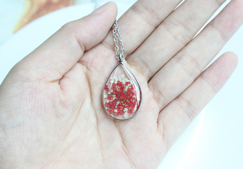 1pcs Handmade Teardrop pressed flower pendant jewelry