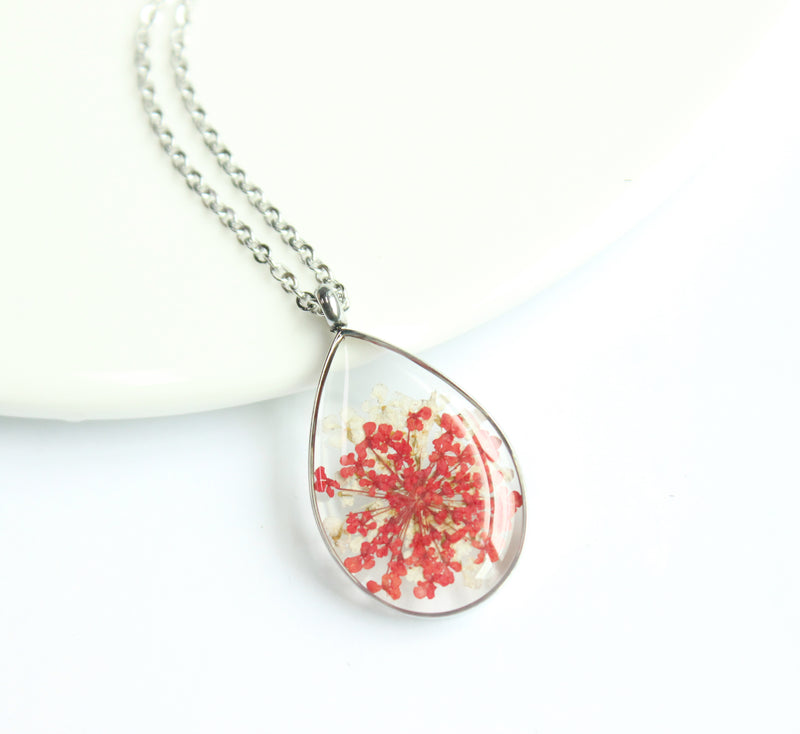 1pcs Handmade Teardrop pressed flower pendant jewelry