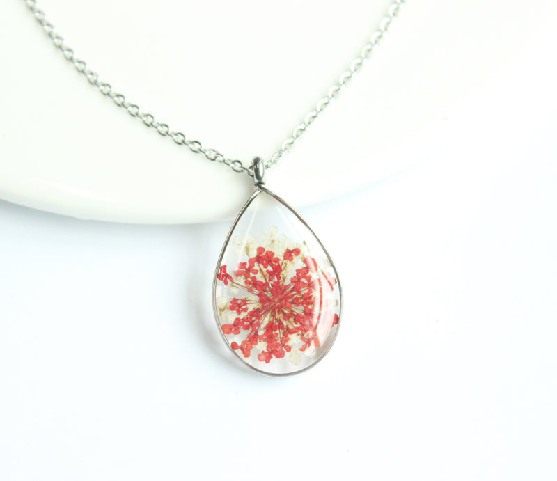 1pcs Handmade Teardrop pressed flower pendant jewelry