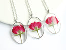 1pcs oval pressed flower pendant necklace, Real dried flower jewelry wholesale