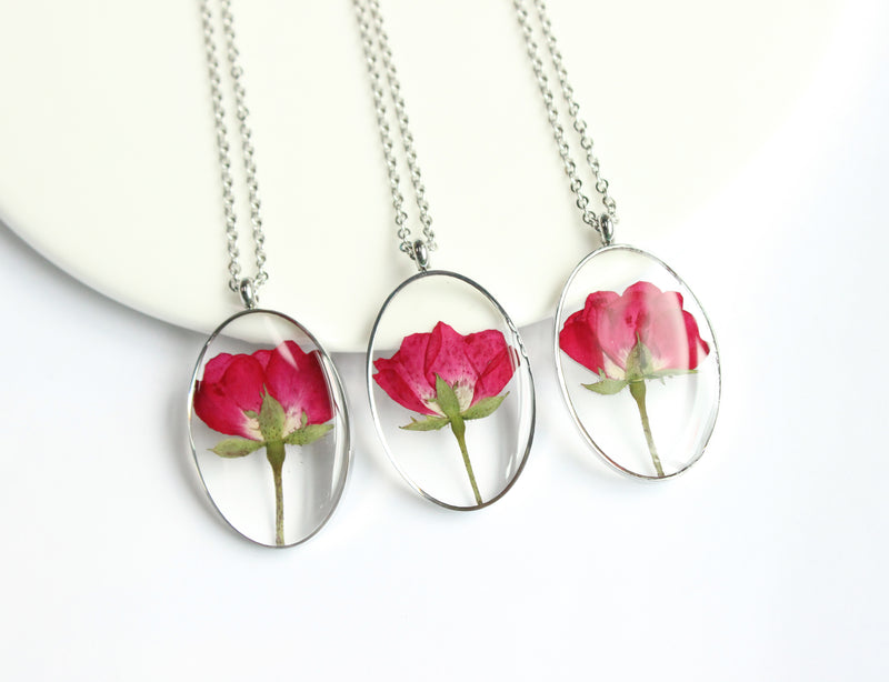 1pcs oval pressed flower pendant necklace, Real dried flower jewelry wholesale