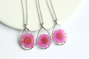 1pcs Handmade Teardrop chrysanthemum pressed flower pendant jewelry