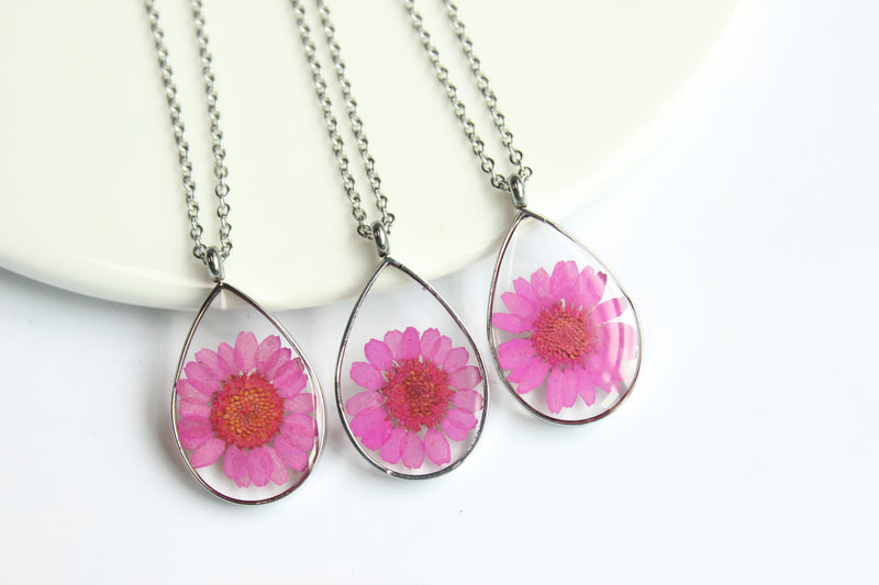 1pcs Handmade Teardrop chrysanthemum pressed flower pendant jewelry