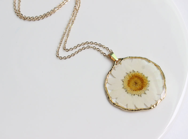 1pcs Crystal Chrysanthemum pressed flower pendant necklace jewelry