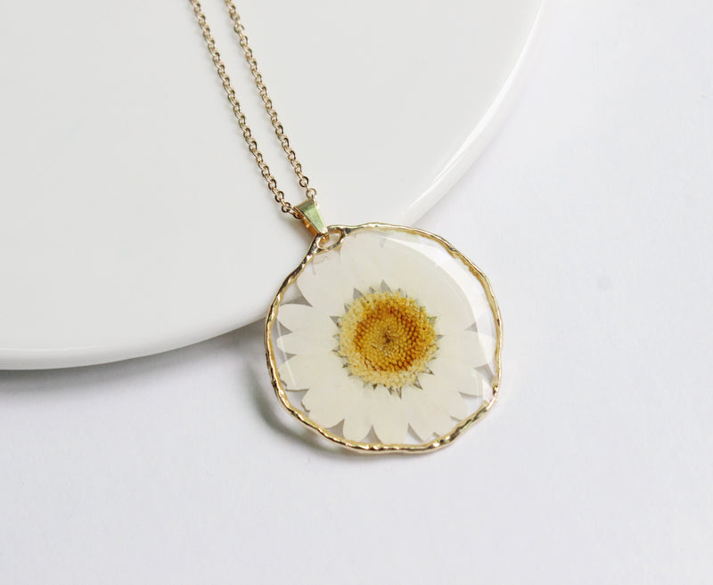 1pcs Crystal Chrysanthemum pressed flower pendant necklace jewelry