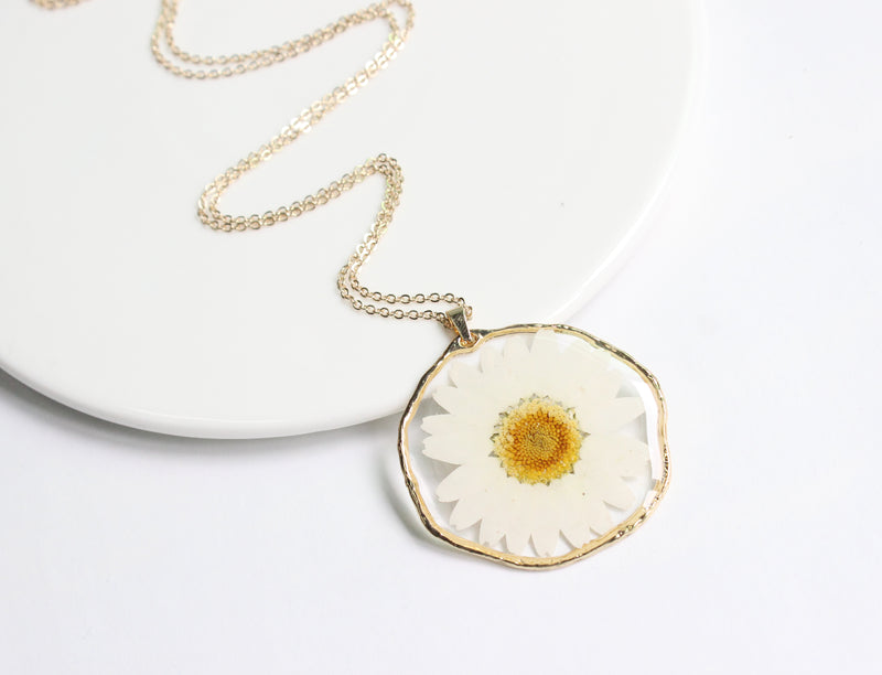 1pcs Crystal Chrysanthemum pressed flower pendant necklace jewelry