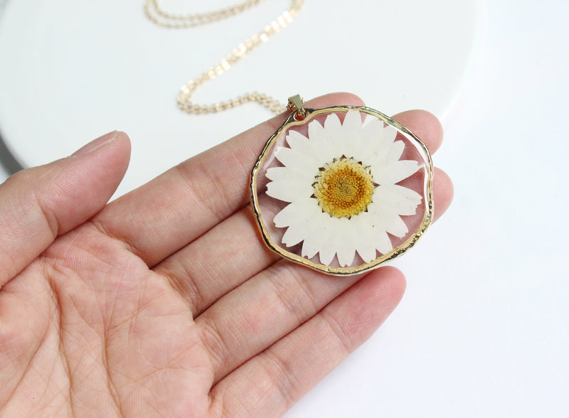 1pcs Crystal Chrysanthemum pressed flower pendant necklace jewelry