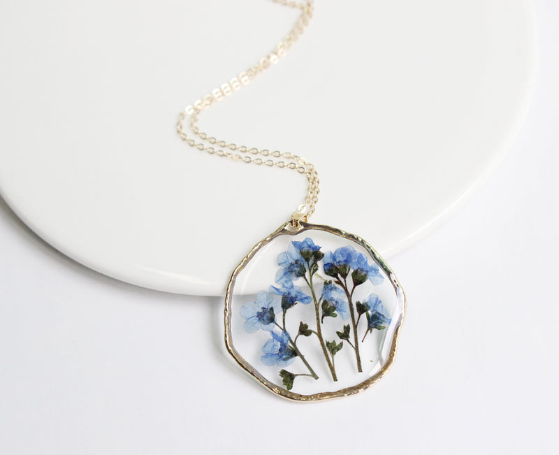 1pcs Handmade Do not forget me pressed flower pendant necklace jewelry