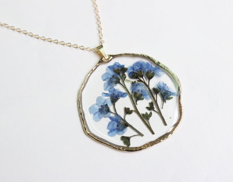 1pcs Handmade Do not forget me pressed flower pendant necklace jewelry