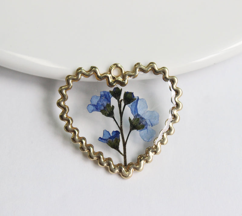 1pcs Forget me not pressed flower pendant necklace, Real dried flower jewelry