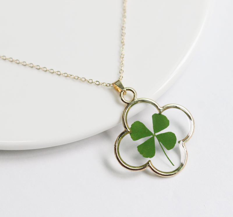 1pcs  Handmade Real four-leaf clover pressed flower pendant jewelry