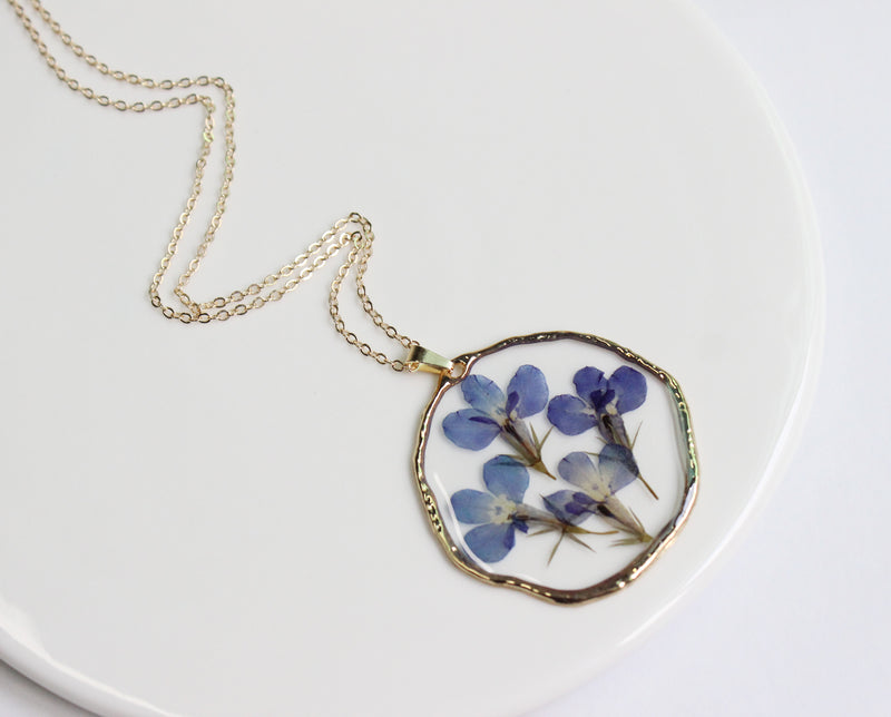 1pcs Handmade Blue flower pressed flower pendant necklace jewelry