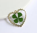 1pcs  Handmade Heart-shaped Real four-leaf clover pressed flower pendant jewelry