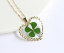 1pcs  Handmade Heart-shaped Real four-leaf clover pressed flower pendant jewelry