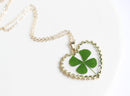 1pcs  Handmade Heart-shaped Real four-leaf clover pressed flower pendant jewelry