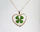 1pcs  Handmade Heart-shaped Real four-leaf clover pressed flower pendant jewelry