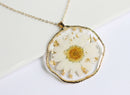 1pcs Handmade Crystal chrysanthemum and gold leaf pressed flower pendant necklace jewelry