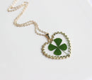 1pcs Handmade Heart-shaped Real four-leaf clover pressed flower pendant jewelry