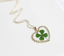 1pcs Handmade Heart-shaped Real four-leaf clover pressed flower pendant jewelry