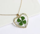 1pcs Handmade Heart-shaped Real four-leaf clover pressed flower pendant jewelry